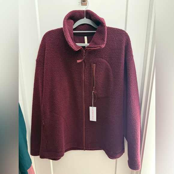 Minna Minimalist Wool Fleece Jacket Burgundy - 3XL - Picture 2 of 5